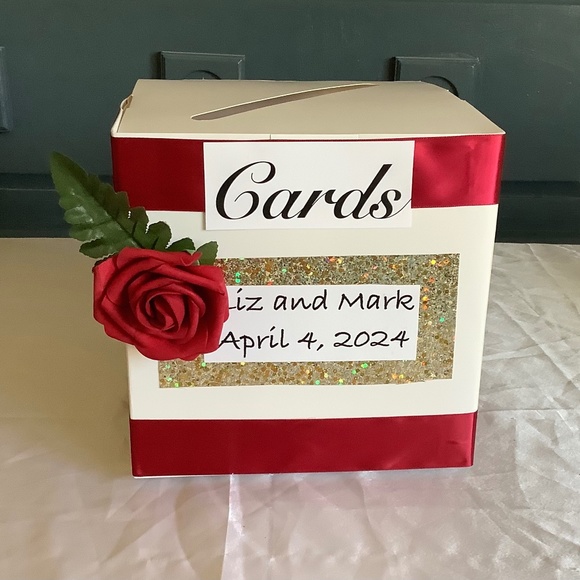 Greeting card box personalized with satin ribbon and roses..you choose colors - Picture 1 of 12